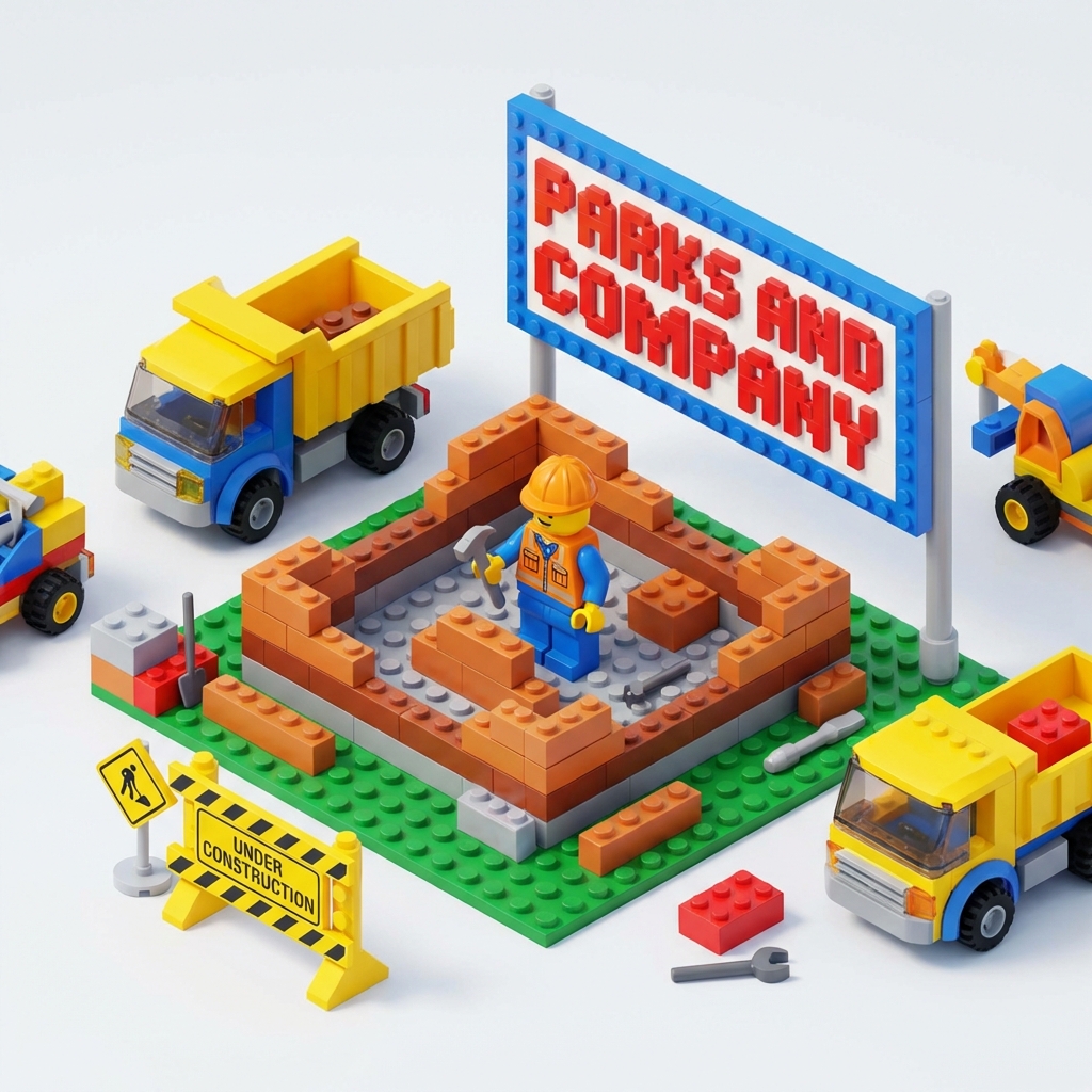 Lego construction worker building the site